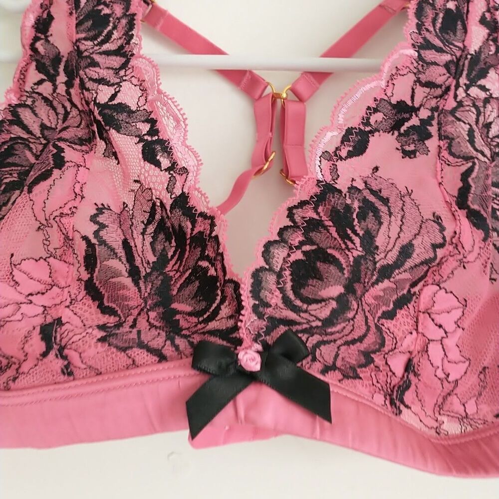 AGENT PROVOCATEUR Yara Bra Bralette 1/XS Black Pink Floral Lace Sheer RacerBac - Picture 3 of 9